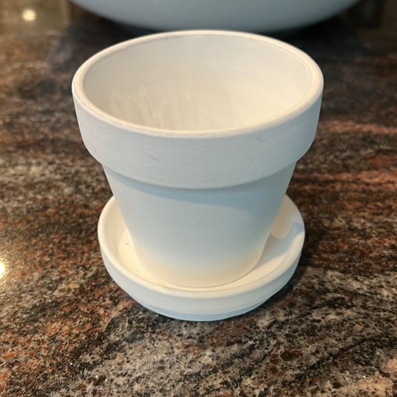 2.75 inch White Ceramic Mini Planter with Saucer/ Sometimes I wet my plants - Picture 4 of 8
